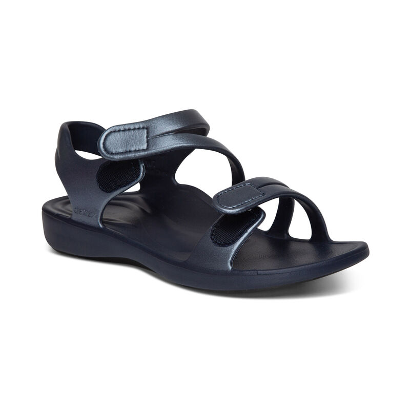 Aetrex Womens Jillian Sport Water Friendly Sandals Shimmer Navy - 8zDBoMEkz